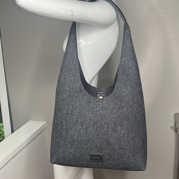 Graf Lantz Large Charcoal Gray Merino Felt Wool Raindrop Shoulder Tote Bag - Picture 1 of 14